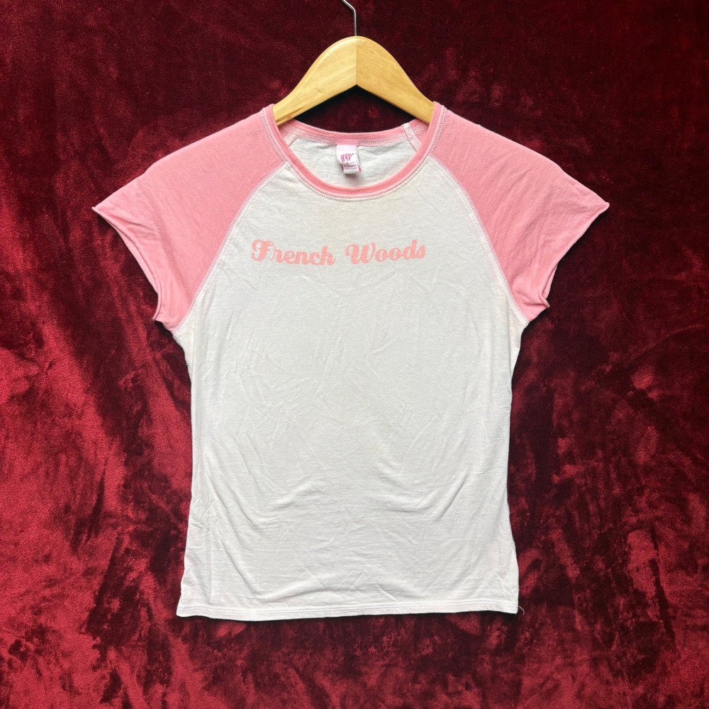 HYP French Woods Pink White Raglan Baseball Tee Graphic T-Shirt Small